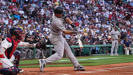Paul Goldschmidt hits a double for the Yankees at Fenway Park