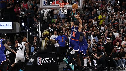 Victor Wembanyama defends against the Knicks in the NBA Finals