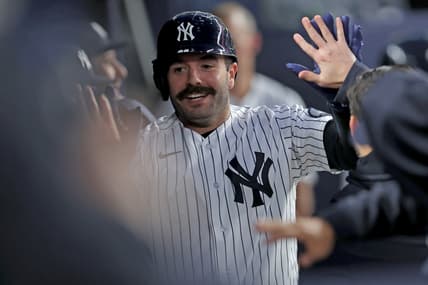 Austin Wells celebrates a home run for the Yankees against the Rays