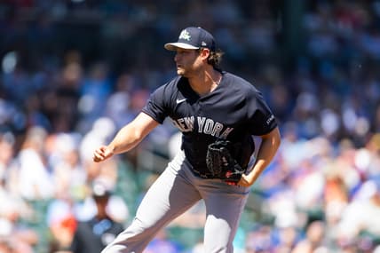 Gerrit Cole pitches for the Yankees during spring training