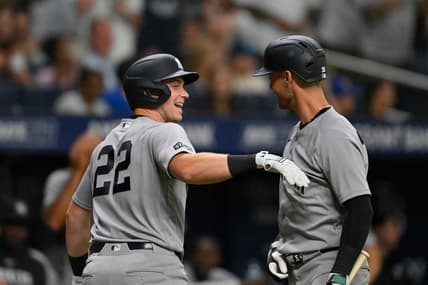 Ben Rice celebrating with the Yankees during a game