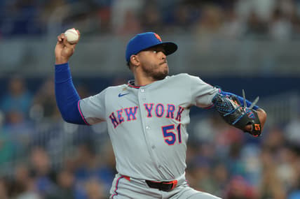 Freddy Peralta delivers a pitch for the Mets against the Marlins