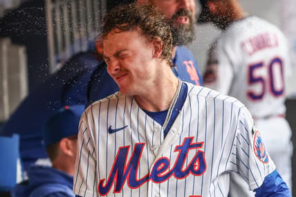 Carson Benge getting ready before a Mets game against the Reds