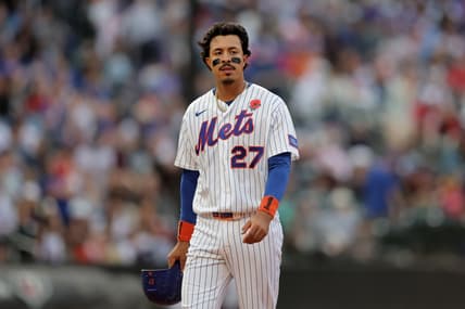 Mark Vientos reacts during a Mets game against the Reds