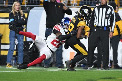 Calvin Austin catches a touchdown against the Giants before joining New York