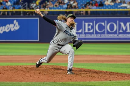 Lake Bachar pitches for the Marlins against the Rays, yankees