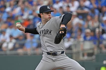 Cam Schlittler throws a pitch for the Yankees against the Royals