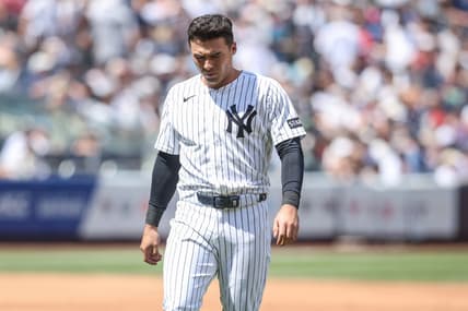 Anthony Volpe reacts after an at-bat for the Yankees against the Red Sox