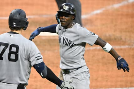 Jazz Chisholm Jr. celebrating a home run for the Yankees