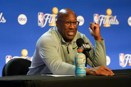 Mike Brown speaks to the media during the Knicks-Spurs NBA Finals