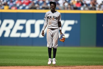 Jazz Chisholm Jr. celebrating a home run for the Yankees
