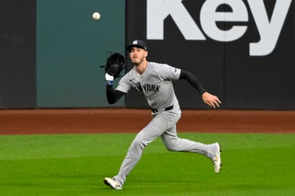 Cody Bellinger making a running catch for the Yankees
