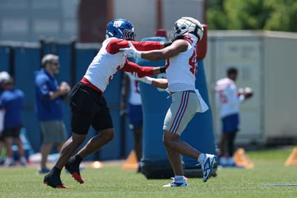 Abdul Carter working through Giants practice drills