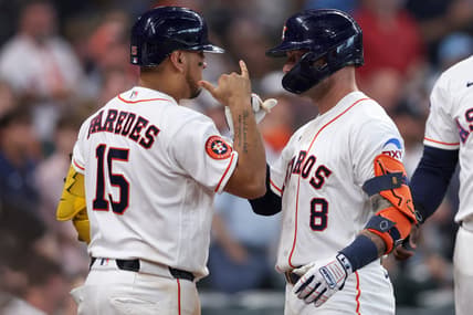 Isaac Paredes bats for the Astros against Milwaukee