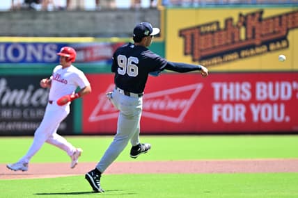George Lombard Jr. fielding during Yankees spring training