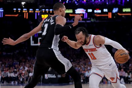 Victor Wembanyama defending Jalen Brunson during the NBA Finals