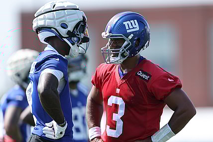 Malik Nabers, Russell Wilson, NFL: New York Giants Training Camp