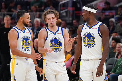 Brandin Podziemski, jummy butler, Stephen Curry, NBA: Preseason-Los Angeles Lakers at Golden State Warriors