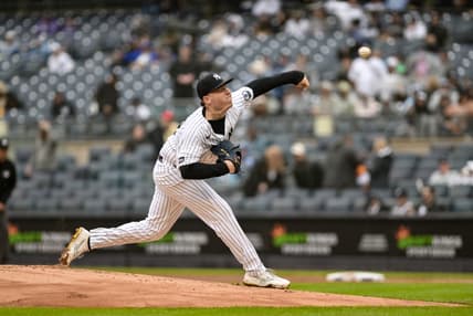 Ryan Weathers pitches for the Yankees at Yankee Stadium