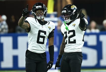 Greg Newsome II celebrates a defensive play with the Jaguars