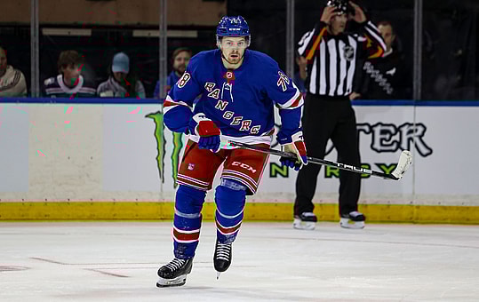 Sep 24, 2024; New York, New York, USA; New York Rangers left wing Brennan Othmann (78) skates against the New York Islanders during the first period at Madison Square Garden. Mandatory Credit: Danny Wild-Imagn Images