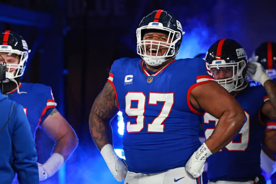 New York Giants defensive tackle Dexter Lawrence II (97) looks on before the game against the Green Bay Packers at MetLife Stadium