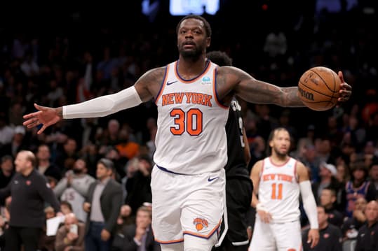 New York Knicks forward Julius Randle (30) reacts during the fourth quarter against the Brooklyn Nets at Barclays Center
