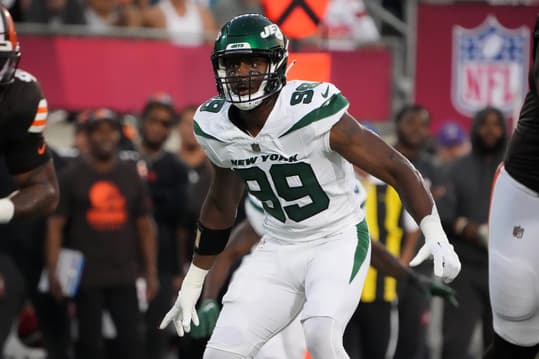 New York Jets defensive end Will McDonald IV (99) against the Cleveland Browns during the first half at Tom Benson Hall of Fame Stadium