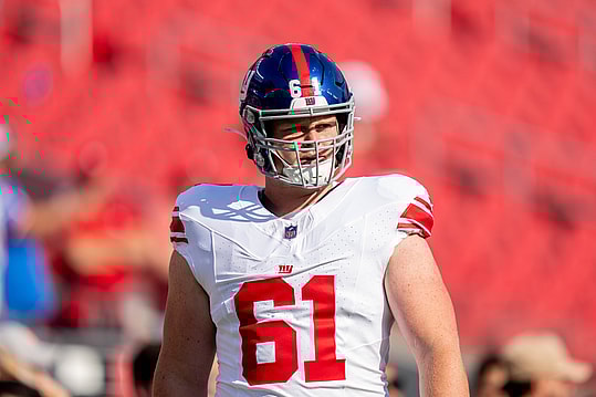 New York Giants center John Michael Schmitz Jr. (61) before the game against the San Francisco 49ers at Levi's Stadium