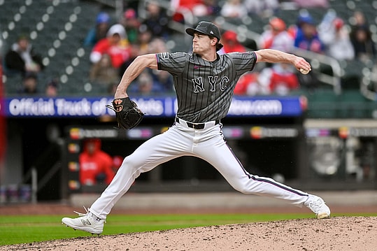 Apr 27, 2024; New York City, New York, USA; New York Mets pitcher Josh Walker (91) pitches during a game against the St. Louis Cardinals at Citi Field. Mandatory Credit: John Jones-USA TODAY Sports