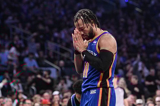 Feb 10, 2024; New York, New York, USA; New York Knicks guard Jalen Brunson (11) before a game against the Indiana Pacers at Madison Square Garden. Mandatory Credit: John Jones-USA TODAY Sports