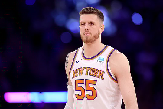 May 19, 2024; New York, New York, USA; New York Knicks center Isaiah Hartenstein (55) reacts during the third quarter of game seven of the second round of the 2024 NBA playoffs against the Indiana Pacers at Madison Square Garden. Mandatory Credit: Brad Penner-USA TODAY Sports