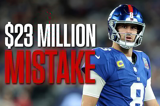 Oct 13, 2024; East Rutherford, New Jersey, USA; New York Giants quarterback Daniel Jones (8) reacts during the third quarter against the Cincinnati Bengals at MetLife Stadium. Mandatory Credit: Brad Penner-Imagn Images