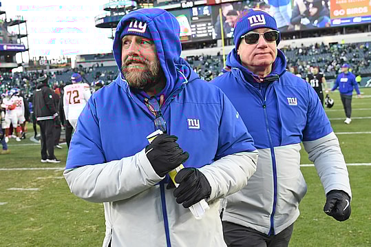 Jan 5, 2025; Philadelphia, Pennsylvania, USA; New York Giants head coach Brian Daboll walks off the field after loss to Philadelphia Eagles at Lincoln Financial Field. Mandatory Credit: Eric Hartline-Imagn Images