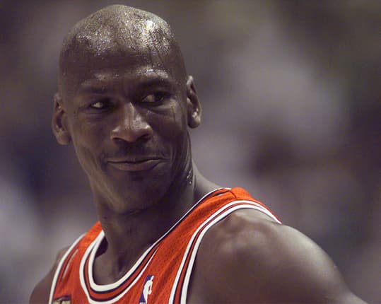 June 5, 1998; Salt Lake City, UT, USA; Chicago Bulls guard Michael Jordan in game two of the 1998 NBA Finals against the Utah Jazz at the Delta Center.  Mandatory Credit: Robert Hanashiro-USA TODAY