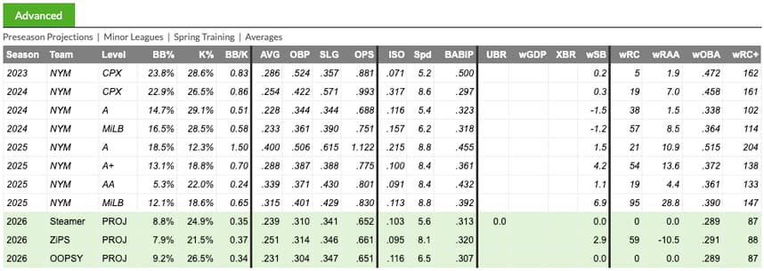 A.J. Ewing -- Advanced FanGraphs Page