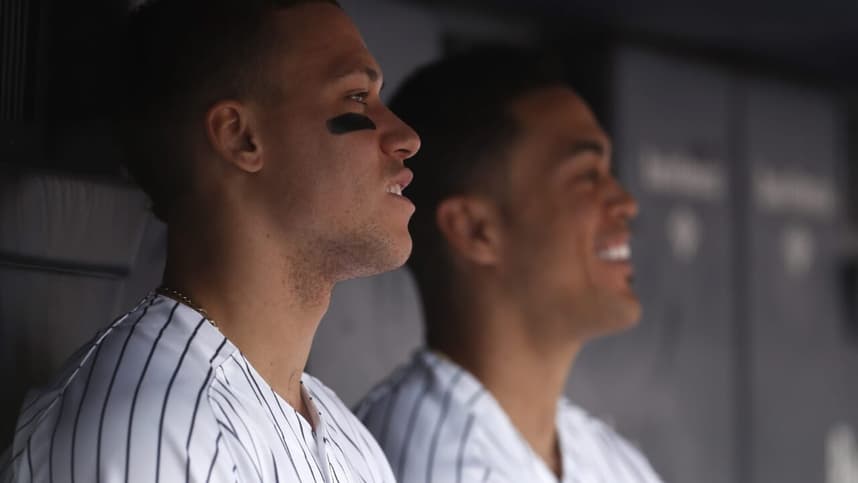 New York Yankees' Aaron Judge and Giancarlo Stanton.