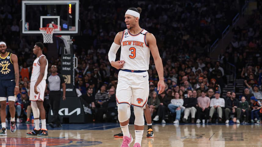 New York Knicks guard Josh Hart (3) reacts after being ejected from the game during the second half against the Indiana Pacers at Madison Square Garden