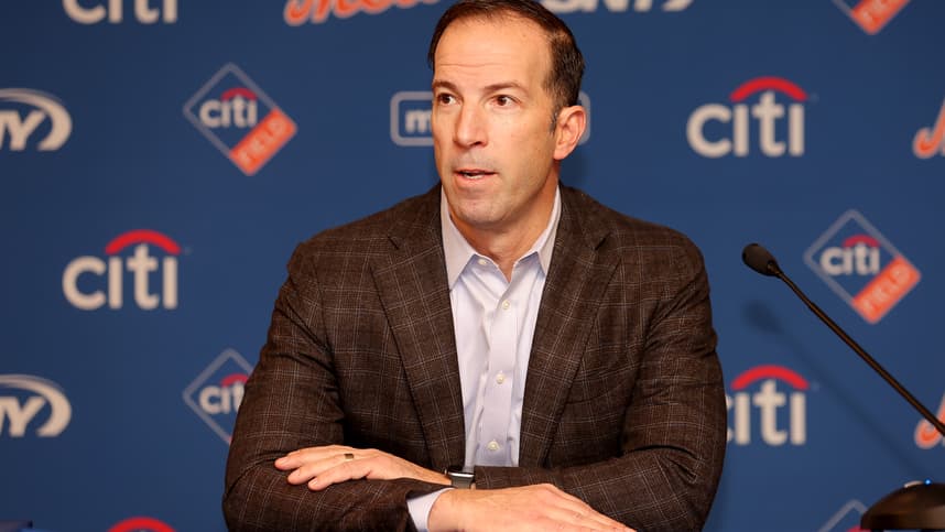 New York Mets general manager Billy Eppler introduces pitcher Kodai Senga (not pictured) during a press conference at Citi Field