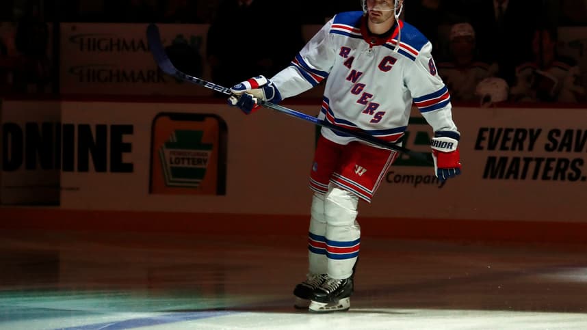 New York Rangers defenseman Jacob Trouba (8) takes the ice to play the Pittsburgh Penguins at PPG Paints Arena