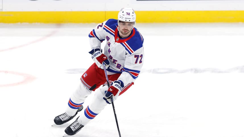 New York Rangers center Filip Chytil (72) warms up before a game against the Winnipeg Jets  at Canada Life Centre
