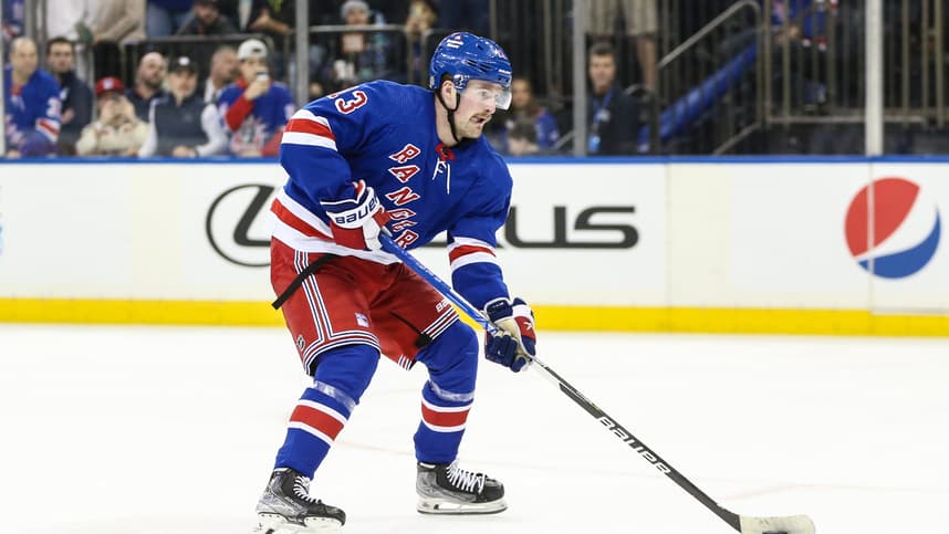 New York Rangers left wing Alexis Lafreniere (13) skates down ice during a penalty shot attempt in the second period against the San Jose Sharks at Madison Square Garden