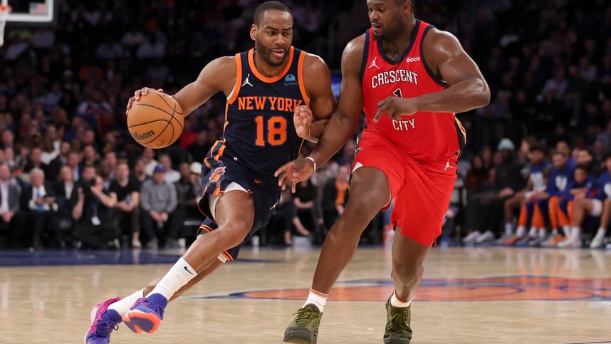 New York Knicks guard Alec Burks (18) drives to the basket against New Orleans Pelicans forward Zion Williamson (1) during the second quarter at Madison Square Garden