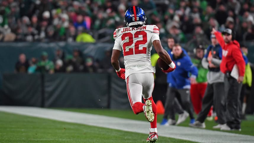 New York Giants cornerback Adoree' Jackson (22) returns an interception for a touchdown against the Philadelphia Eagles during the third quarter at Lincoln Financial Field