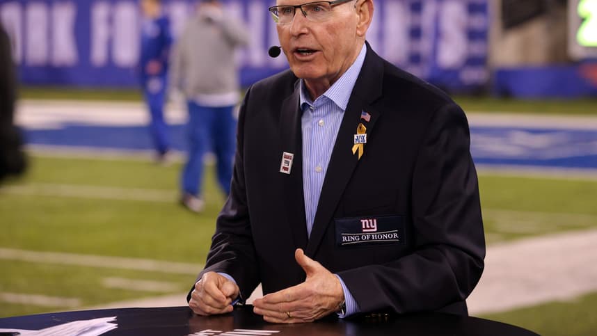 New York Giants former head coach Tom Coughlin is interviewed before a game between the New York Giants and the Cincinnati Bengals at MetLife Stadium. The Giants will induct Coughlin into their Ring of Honor during a halftime ceremony