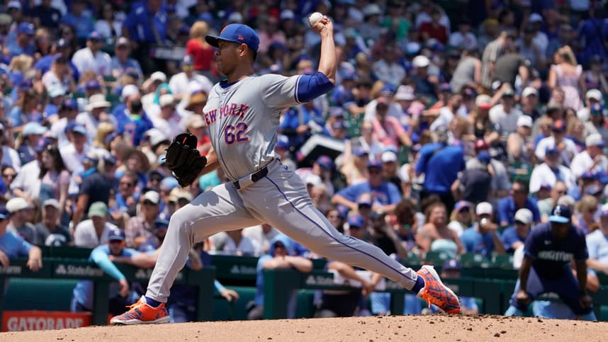 Jun 21, 2024; Chicago, Illinois, USA; New York Mets pitcher Jose Quintana (62) throws a pitch against the Chicago Cubs during the first inning at Wrigley Field. Mandatory Credit: David Banks-USA TODAY Sports