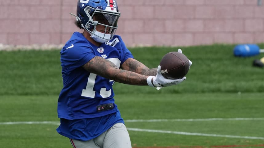 East Rutherford, NJ -- June 11, 2024 -- Wide receiver, Jalin Hyatt at the NY Giants Mandatory Minicamp at their practice facility in East Rutherford, NJ.