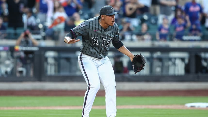 Jul 13, 2024; New York City, New York, USA; New York Mets relief pitcher Dedniel Núñez (72) reacts after recording a save after defeating the Colorado Rockies 7-3 at Citi Field. Mandatory Credit: Wendell Cruz-USA TODAY Sports