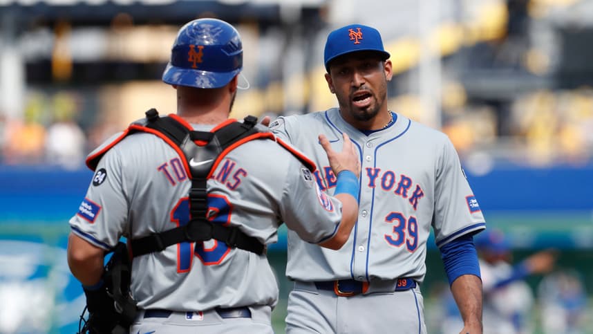 Jul 7, 2024; Pittsburgh, Pennsylvania, USA;  New York Mets catcher Luis Torrens (13) and relief pitcher Edwin Diaz (39) celebrate after defeating the Pittsburgh Pirates during the ninth inning at PNC Park. The Mets won 3-2. Mandatory Credit: Charles LeClaire-USA TODAY Sports
