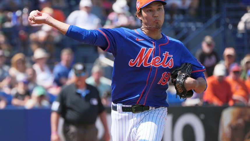 Mar 10, 2024; Port St. Lucie, Florida, USA;  New York Mets pitcher Shintaro Fujinami (19) throws over to first base in the seventh inning against the Detroit Tigers at Clover Park. Mandatory Credit: Jim Rassol-USA TODAY Sports